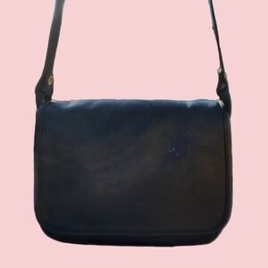 GANSON True Navy Blue Classic Flap Leather Shoulder BAG EUC